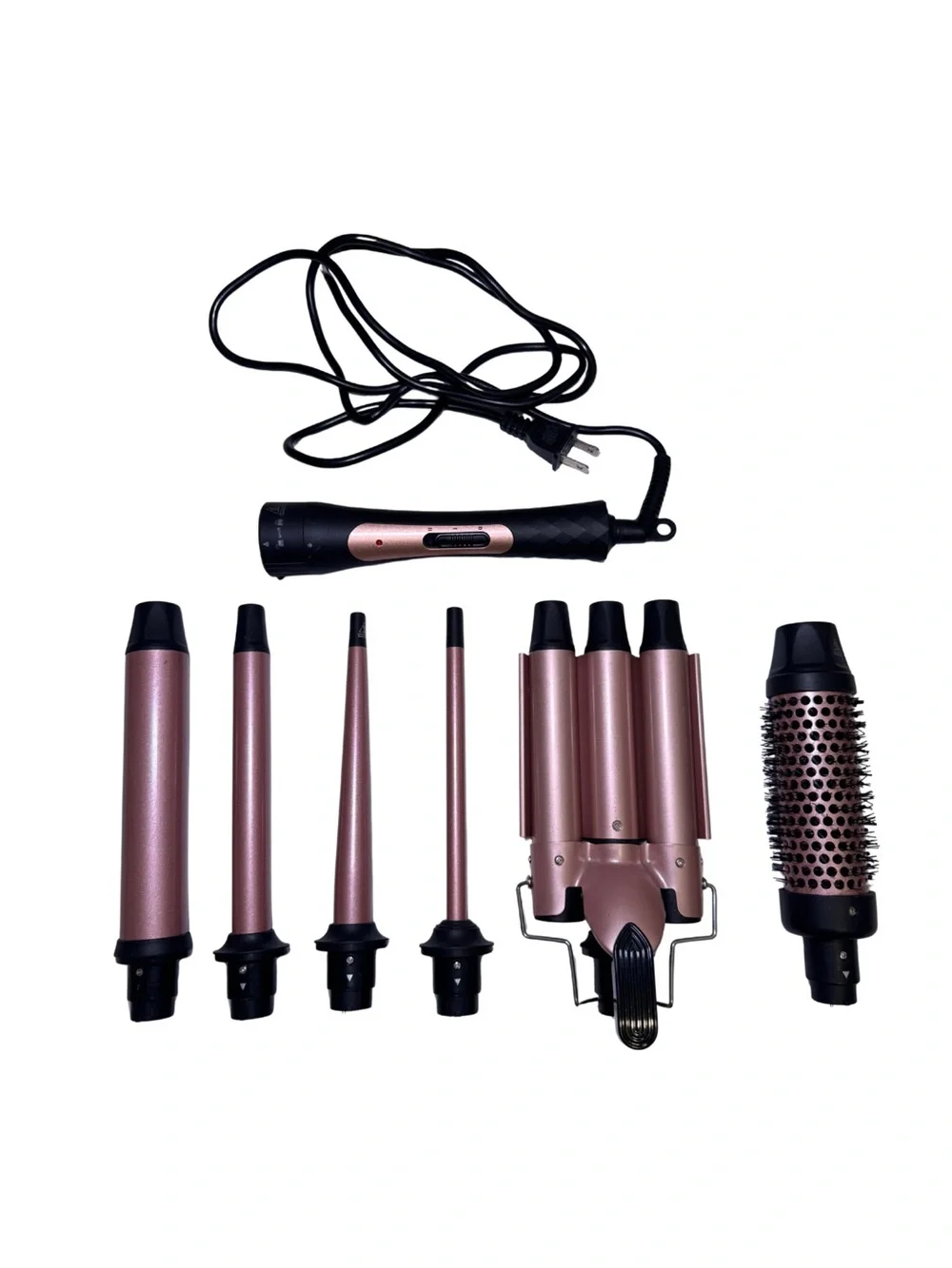 Multi-Piece Rose Gold Hair Styling Set with Interchangeable Barrels